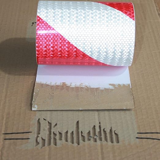 Reflective Tape Red White 8 Inch x 68 Feet, Safety Caution Reflector Strips, Hazard Conspicuity Warning Adhesive Stickers