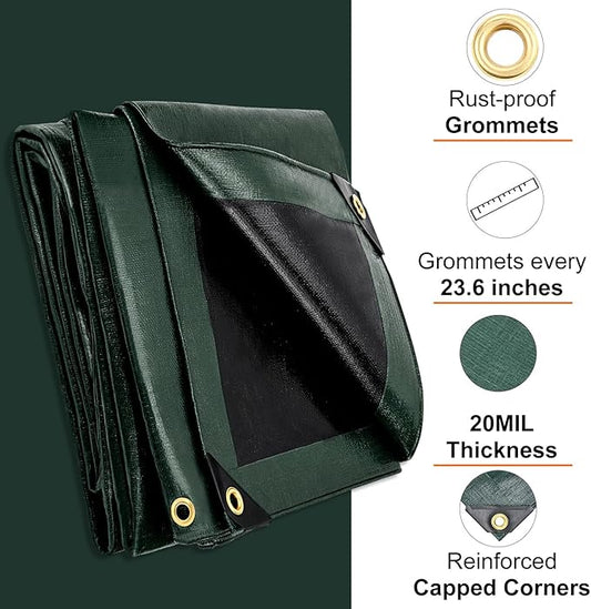Tarp 10x12 Feet, 20 Mil Waterproof Tarps Heavy Duty with Brass Grommets, Thick Plastic Tarp, UV Resistant Tear&Fade Resistant, Reinforced Edges for Outdoor Pool Car Camp Tent