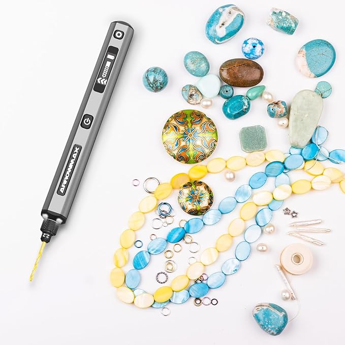 AM ARROWMAX Mini Drill Pen, 5-Speed, LED Lights, OLED Display, Aluminium Box, Resin Drill Set With 10 Small Bits, 3/32-Inch Shank, For Jewelry Making, Wood, Plastic,(SDS)