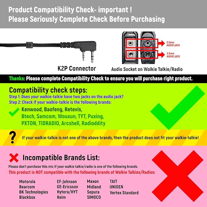 Speaker Microphone Shoulder Waterproof IP56 Compatible with Kenwood Two Way Radio with 3.5mm Jack (1 pcs)