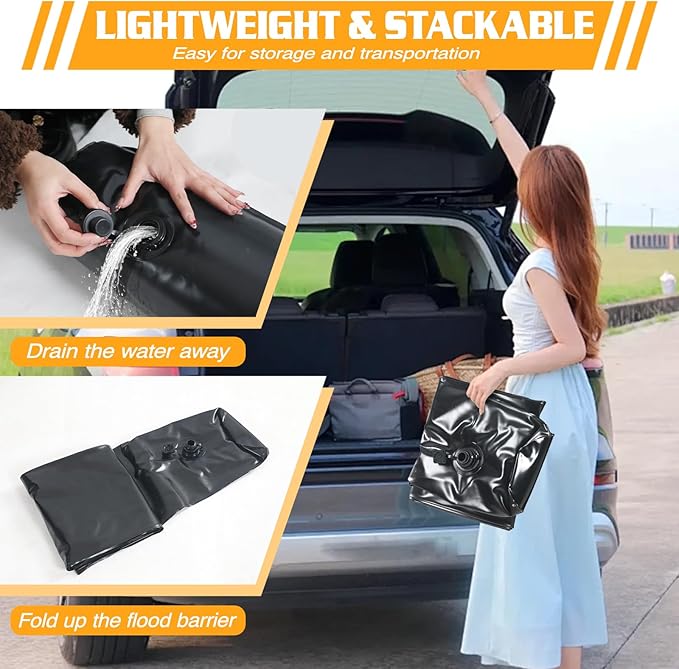 4 Pack PVC Flood Barriers Bags, 11.8Ft x 6.7 in Inflatable Flood Barriers for Home Water Barrier Bag Reusable Flood Prevention Barriers Sandbag Alternative for Home Outdoor Flood