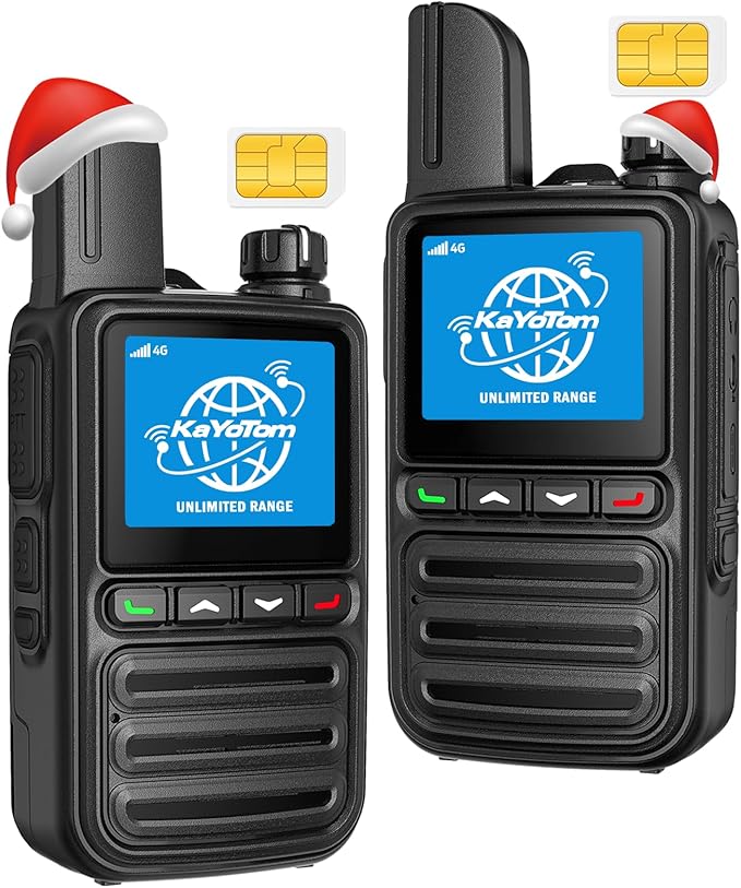 KAYOTOM Lifetime Free Unlimited Range Rapid Global Walkie Talkies PTT Push-to-Talk Over Cellular Nationwide 5000+ Miles POC 4G LTE Handheld Long Range Two Way Radio for Team Management (2Pack and SIM)