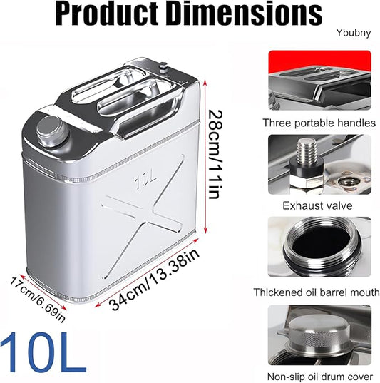 2.64 Gallon Metal Water Storage Containers Can, 305 Stainless Steel Camping Water Container Portable Water Storage Can, Emergency Water Storage Jug for Outdoor Home Car