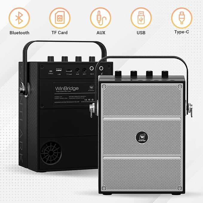 WinBridge S97 60W Bluetooth Speaker Mic– Powerful Wireless Voice Amplifier with Dual Microphones, Portable PA System & Karaoke Machine for Teachers, Sound Effects, Guitar Input, High Bass