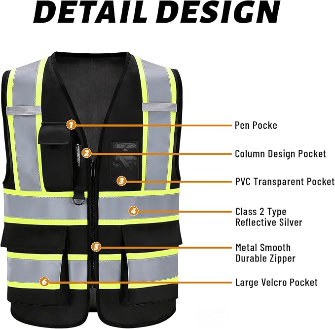 Reflective Safety Vest, High Visibility, Custom Logo for Construction, Roadwork, Traffic, Emergency Use