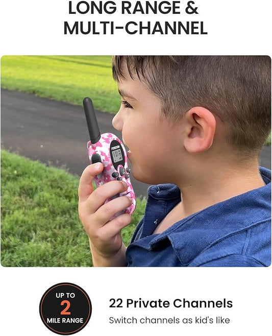 FOREDOM Walkie Talkies for Kids Walkie Talkies Long Range for Boys & Girls Age 3 to 12 Year Old Birthday Cool Army Toys - 2 Pack