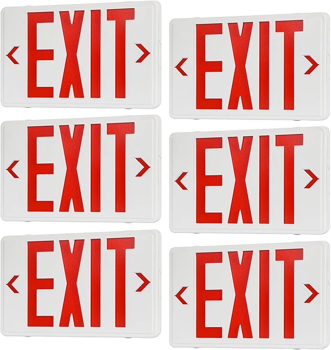 Red Exit Sign, Emergency Exit Sign with Battery Backup,Led Emergency Exit Light,UL Certified, US Standards, Combo for Business,120V/277V AC,6 Pack