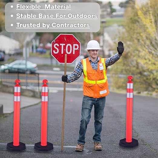 3PACK BESEA Traffic Delineator Cone 45”High Orange Traffic Safety Delineator Cones with Heavy Duty Rubber Base for Construction Site, Road Parking, People Control in Public(3PACK)