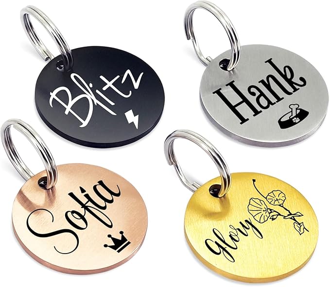 Ultra Joys Personalized Dog Tags for Pets - Durable Stainless Steel Customizable Dog Cat ID Tags - Dog Tags for Safety Optional Engraved on Both Sides -Birth Flower Round Dog Tag Large, Gold