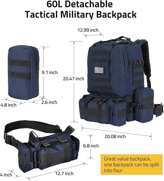 CVLIFE Tactical Backpack Military Army Rucksack 60L Large Assault Pack Detachable Molle Bag…