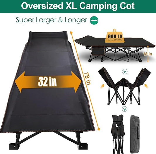 LILYPELLE Folding Camping Cot, Extra Wide Heavy Duty Sleeping Cots with Carry Bag, Double Layer Oxford Portable Travel Camp Cots for Home, Office Nap and Outdoor Beach