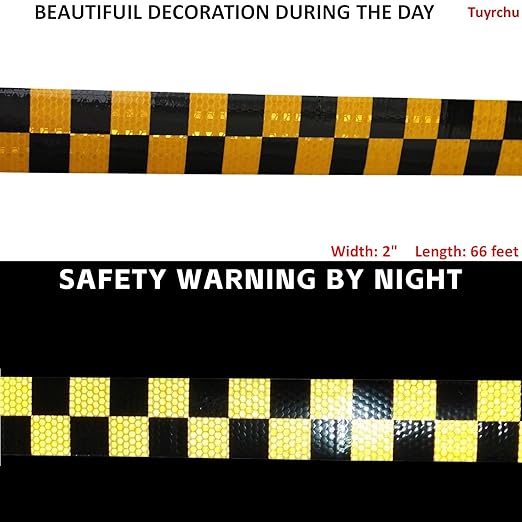 Yellow Black Reflective Tape 2 inch X 66 feet, Outdoor Waterproof Hazard Conspicuity Warning Industrial Marking Tape