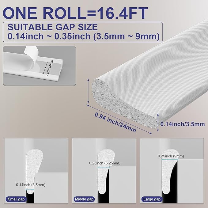 Weather Stripping Door Seal Strip, 196'' Foam Weatherstripping Window Sealer Winter, Soundproofing Self Adhesive Window Insulation Door Draft Stopper Gap Filler for Front Frame