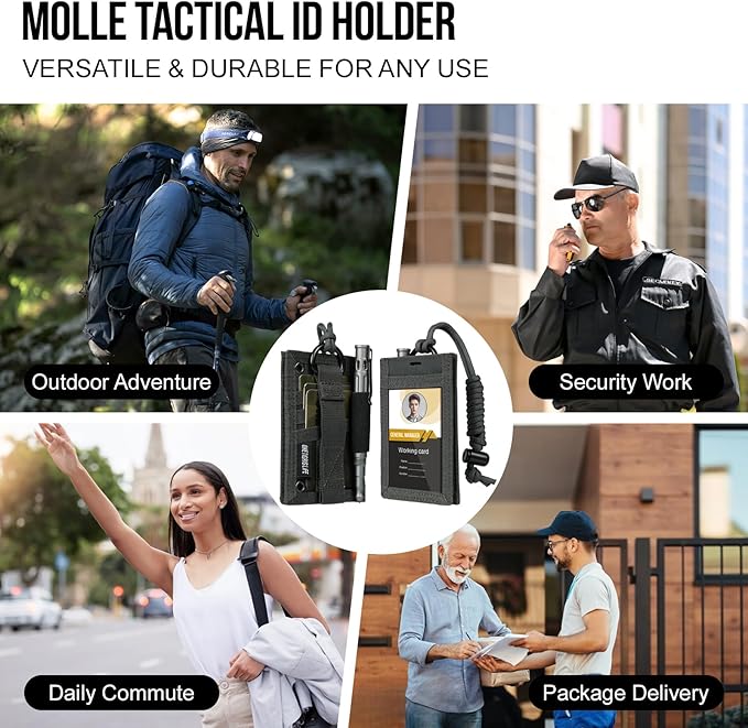 OneTigris Tactical ID Card Holder Hook & Loop Patch Badge Holder Neck Lanyard Key Ring and Credit Card Organizer (Shadow Gray-500D Codura)