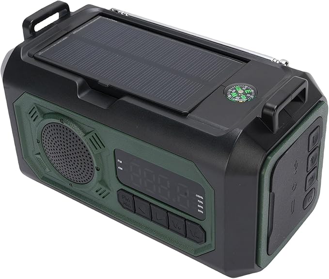 12000mAh Emergency Radio Hand Crank Solar Powered Portable AM FM WB Weather Radio with SOS Alarm Flashlight Compass for Outdoor Camping Survival