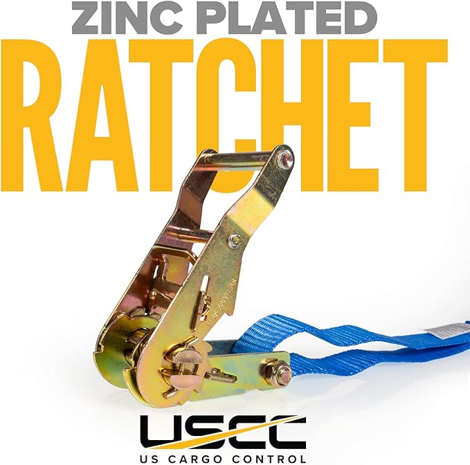 US Cargo Control J Hook Ratchet Straps 1" x 15' (4-Pack), 1 Inch Ratchet Straps with Double J-Hooks & D-Rings, 1,320 LBS Break Strength, Versatile Cargo Tie Downs for Pickup Trucks, Trailers, & More