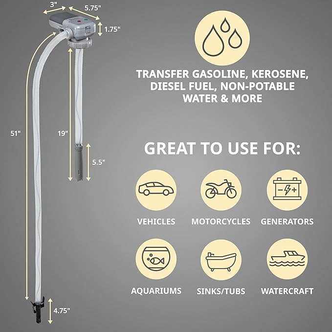 Deway Automatic Fuel Transfer Pump with Auto-Stop & Beeps When Tank Is Full, AA Battery Powered, Advanced Adapter Fits All Size Cans, Extra Long Hose, Portable Liquid Pump for Gasoline, Diesel & More