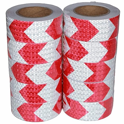 Red and White Reflective Tape 2 inch X 66 feet X 10 Rolls, Outdoor Waterproof Hazard Conspicuity Warning Marking Tape