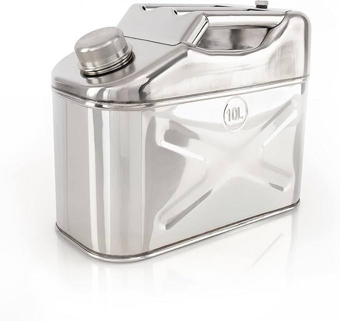 Swiss Link 10L Stainless Steel Water Can, Heavy-Duty 0.8mm Food-Grade 304 Steel – Seamless, Leak-Proof Design with Spout & Vent – BPA-Free Drinking Water Storage for Emergency, Survival, Off-Grid Use