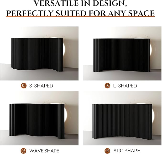 Paper Room Divider, Folding Privacy Screen Lightweight Stretchable Accordion Room Divider Wall, Portable Paper Wall Divide for Home, Office, Clothing Shop (Black, L：158in x W: 17in x H：79in)
