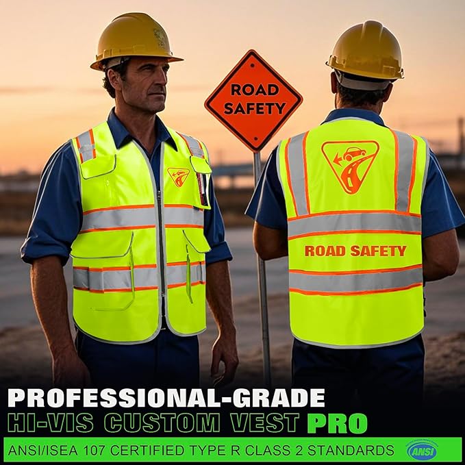 BeautyWill 10 Pack Custom Logo Safety Vest ANSI Class 2 High Visibility Reflective Vest Personalized Construction Vest Bulk