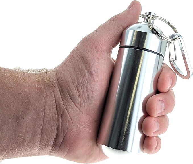 SE 5-Inch Large Waterproof Aluminum Storage Container + Carabiner - Outdoor Survival Gear -PH512