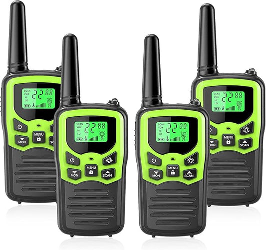 MOICO Walkie Talkies for Adults with 22 FRS Channels, LED Flashlight, VOX Scan LCD Display, Long Range Family Walkie Talkie Radios for Hiking Camping Trip (Green)