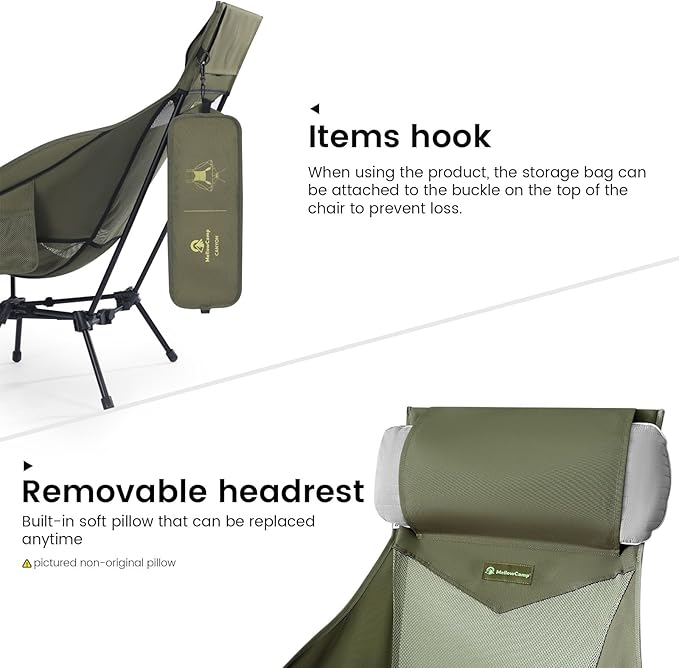 MellowCamp High Back Camping Chair, Oversized Comfort Design Collapsible Camp Chair with Pillow (Green)