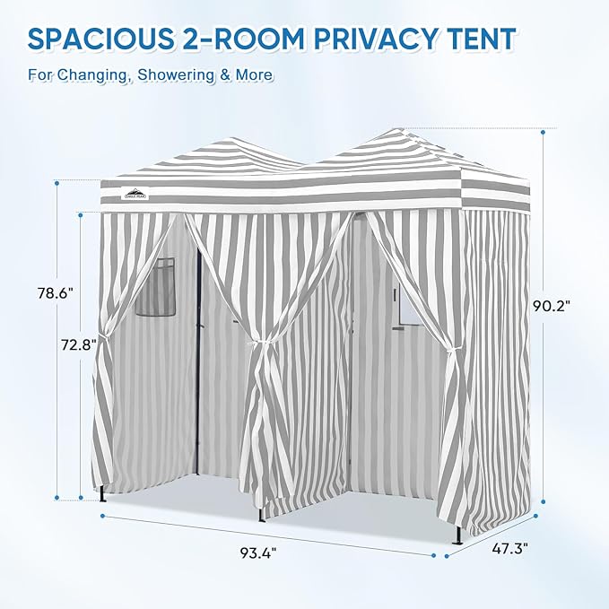 EAGLE PEAK Outdoor Changing Room 8x4, 2 Room Pop Up Portable Changing Room, Sun Shelter, Pop Up Changing Tent for Beach or Pool,Portable Dressing Room for Photoshoots (Gray/White)