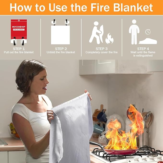 Mondoshop Fire Blankets Emergency for Kitchen Home - Emergency Fire Retardant Blanket for Home Fireproof Blanket for Camping, Grill, Car, Office, Warehouse, School, Picnic, Fireplace