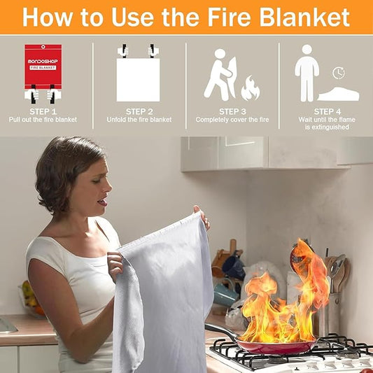 Mondoshop Fire Blankets Emergency for Kitchen Home - Emergency Fire Retardant Blanket for Home Fireproof Blanket for Camping, Grill, Car, Office, Warehouse, School, Picnic, Fireplace