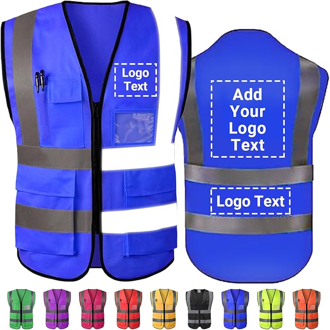 Custom Safety Vest Customized Logo Name Text Class 2 High Visibility Reflective Vests with Pockets for Construction Workwear