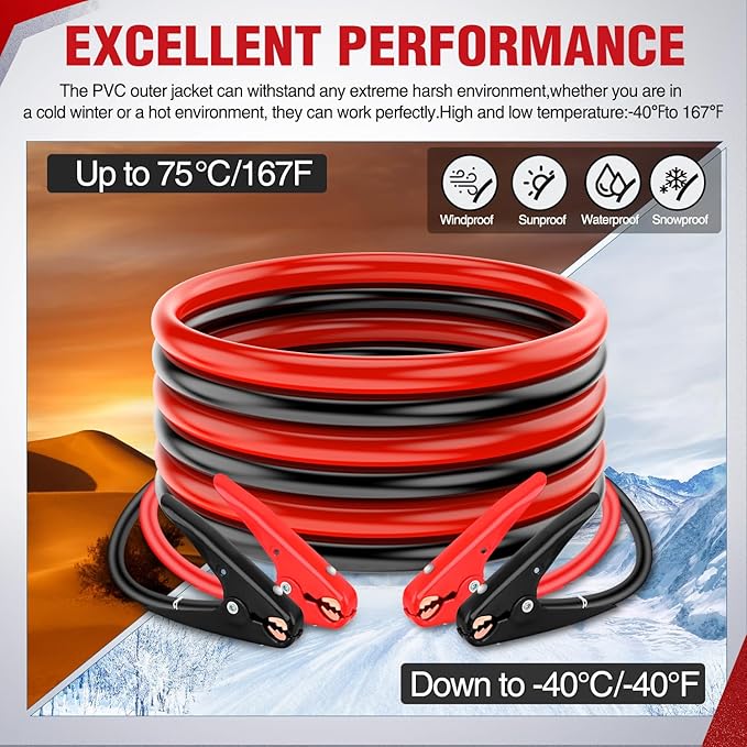 Nilight Jumper Cables for Car Battery 4 Gauge 16 FT Booster Cable Heavy Duty 600 A CCA with Carrying Bag Jump Start Emergency Kit Pickup Truck RV Vans SUV