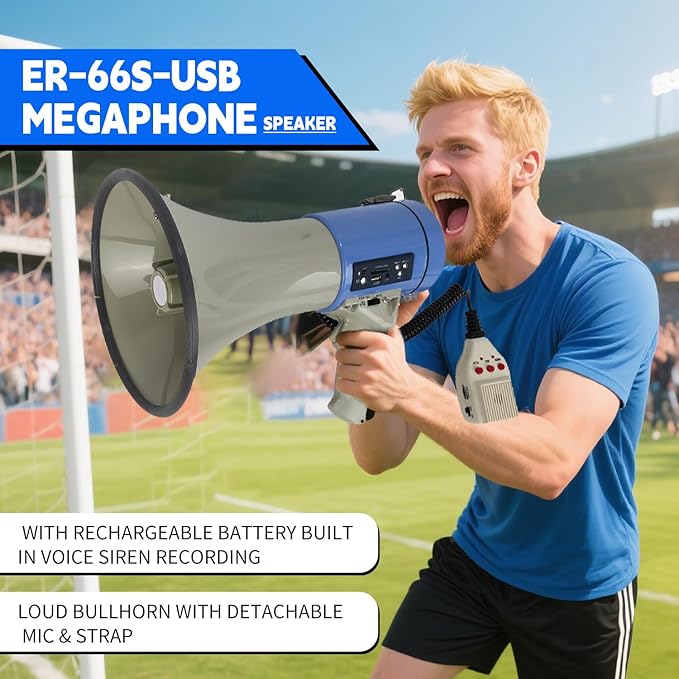 B S 50W Megaphone with Siren,Recording,SD Card,AUX Input for for Crowd Management,Emergencies