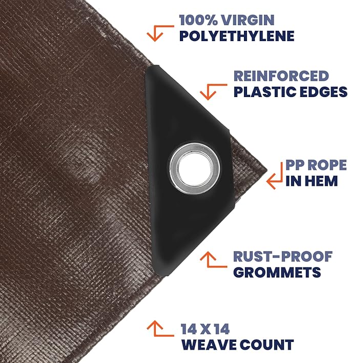 Tarpco Safety Heavy Duty 10 Mil Tarp Cover, Waterproof, UV Resistant, Rip and Tear Proof, Poly Tarpaulin with Reinforced Edges for Camping, Roof, Patio, Pool, Boat. (Brown/Black 30′ X 70′)