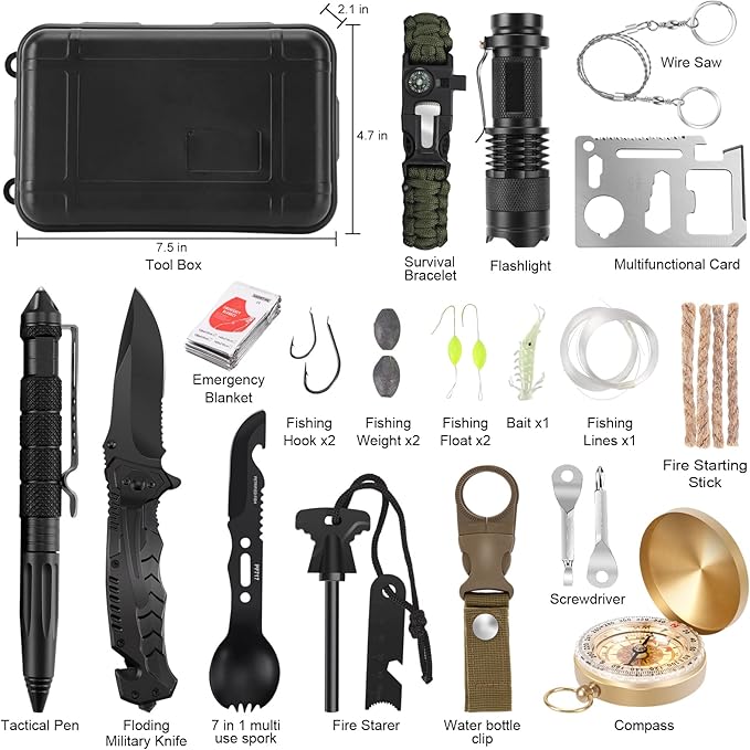 Gifts for Men Dad Christmas Husband Teenage Boy, Survival Kit 28 in 1, Survival Gear Tool Emergency Tactical Equipment Supplies Kits for Families Outdoors Camping Hiking Adventures