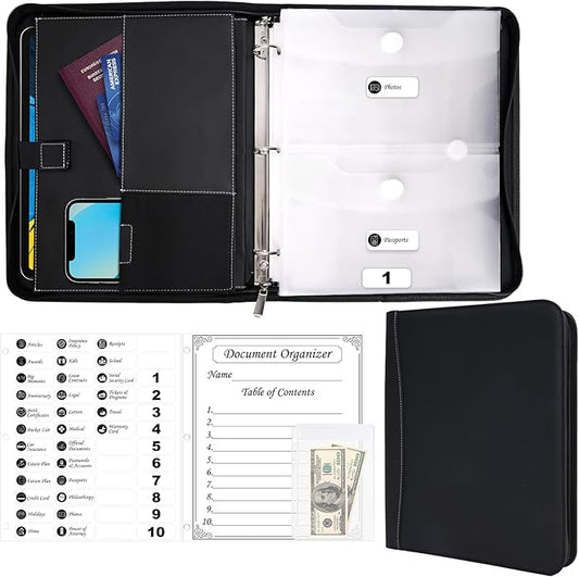 HAUTOCO Important Document Organizer Zipper Life Binder Family Emergency Binder Birth Certificates Protector, in Case I Go Missing Estate Planning Organizer - Include Category Label & Directory