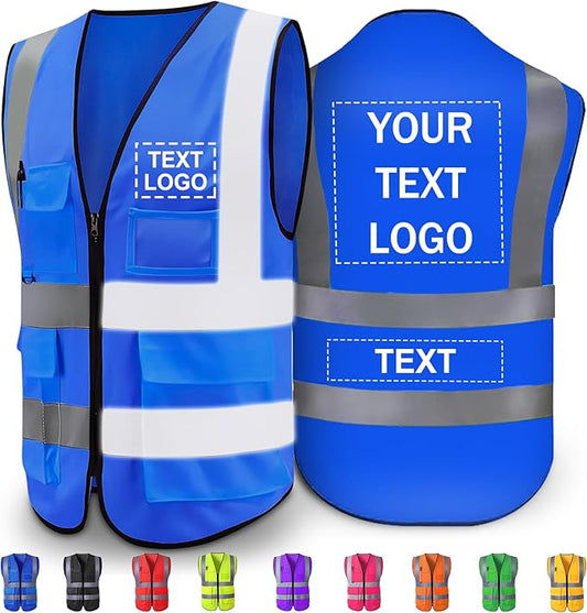 Custom Reflective Safety Vest with Pocket High Visibility Class 2 for Men Customized Logo Text for Construction Workwear