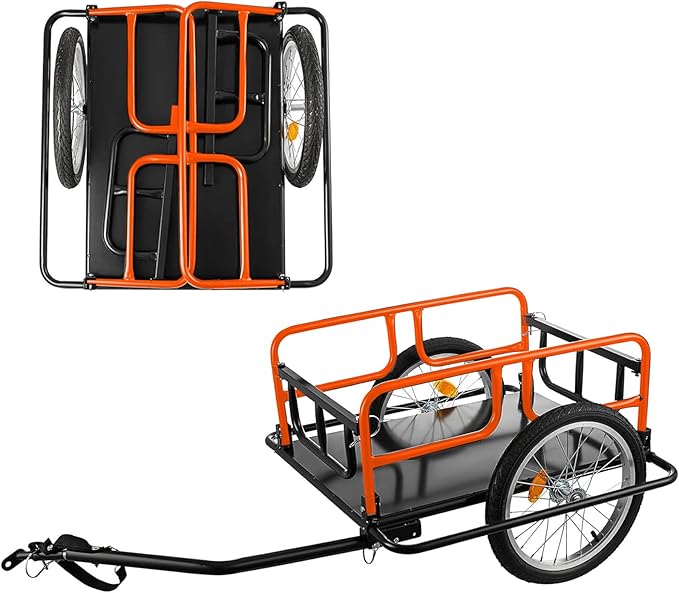 SEKAM Bike Cargo Trailer, 198 lbs Load Capacity, Foldable Bicycle Trailer with Reflectors & Universal Hitch, Heavy-Duty Utility Bike Cart for Camping & Shopping (Orange)