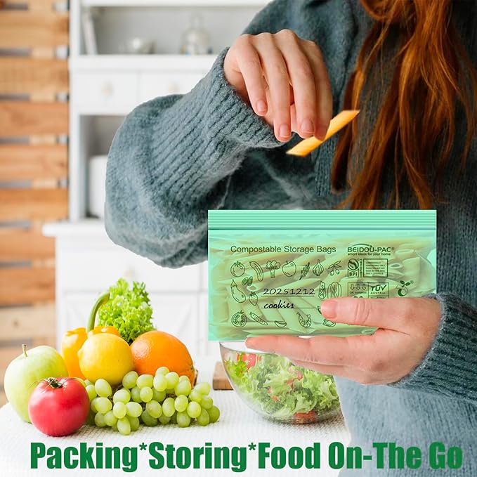 Compostable Snack Storage Zip Bags, 100 Count | 2 Mil | 6.5 IN x 3.25 IN, Freshness Easy Open Biodegradable Eco-Friendly Reclosable Compost Zipper Bags for Food On the Go