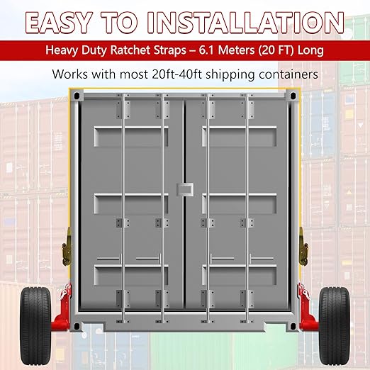 Shipping Container Wheel Kit, Ratchet Straps & Shackles,Shipping Container Accessories,8-Lug Wheels with Heavy-Duty Axles,Heavy-Duty Mobility for 20ft & 40ft Empty Containers