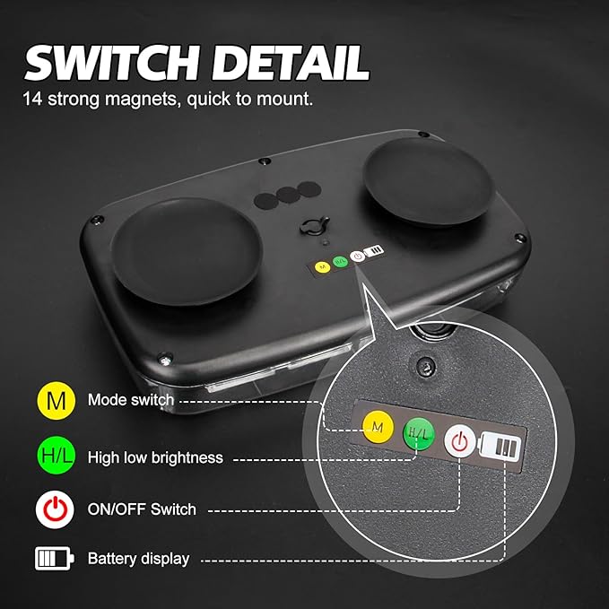 Rechargeable Strobe Light Wireless Battery, High Low Brightness, 17 Flashing Mode, 48pcs Led, Beacon Roof Top Hazard Flash Warning Lights for Vehicles Trucks Snow Plows Postal Mail UTV, White Green
