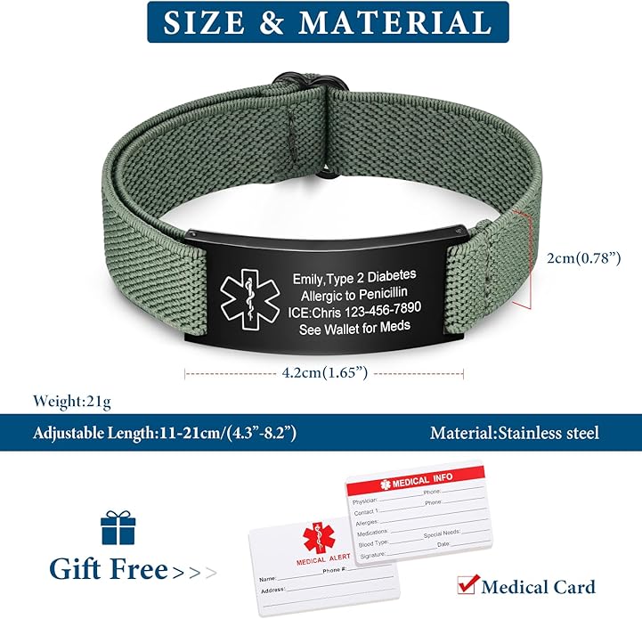 VNOX Medical Alert Bracelets for Men & Women Kids with Free Engraving Adjustable Stainless Steel Mesh Emergency Medical ID Bracelets Wristband