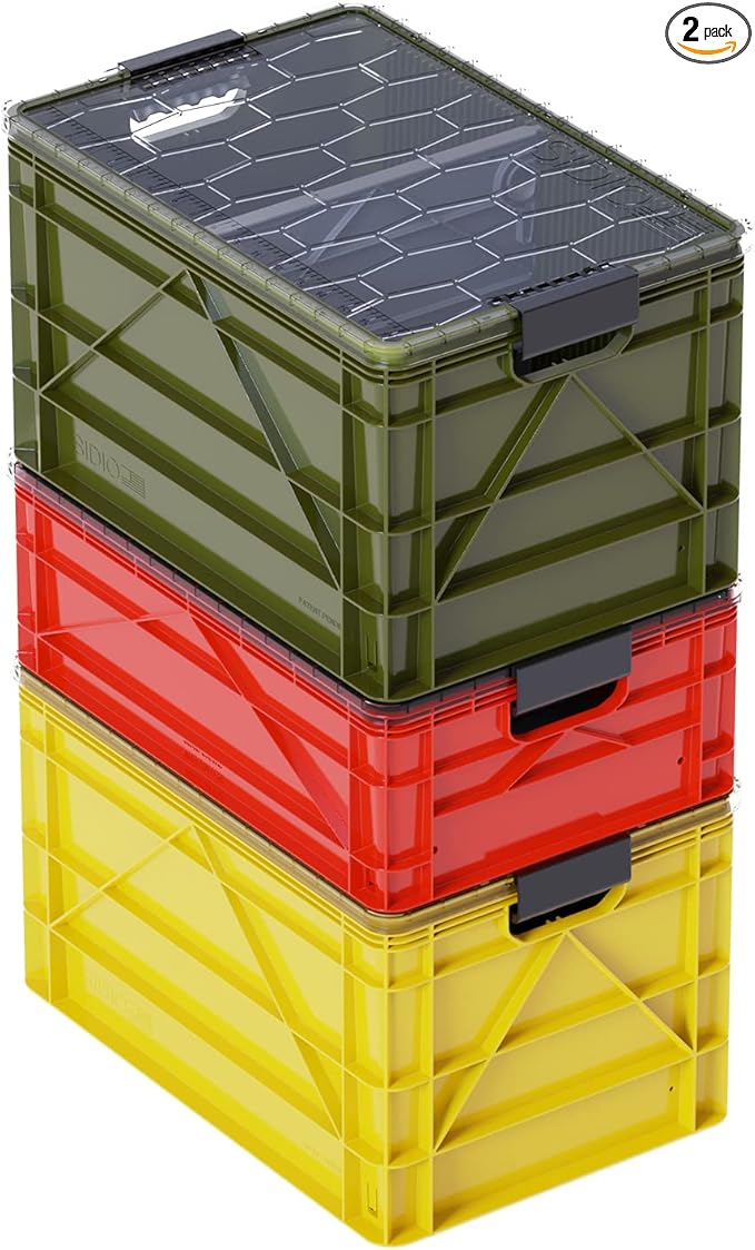 SIDIO CRATE Starter Pack - Two Full Size and One Half Size SidioCrate, Stackable Outdoor Organizer Storage Bins with Clear Lid and Dividers - UTILITY Variety Pack