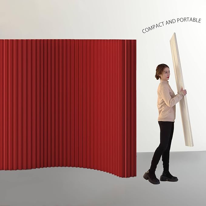 Paper Room Divider, Folding Privacy Screen Lightweight Stretchable Accordion Room Divider Wall, Portable Paper Wall Divide for Home, Office, Clothing Shop (Red, L：197in x W: 17in x H：87in)