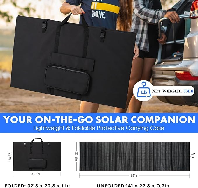 550W Portable Solar Panel for Power Station, 48V Foldable Solar Power Panels 25% High Efficiency IP68 Waterproof with 10ft 4-in-1 Cable and 10×DC Adapter, Folding Solar Panels Blanket for Camping RV