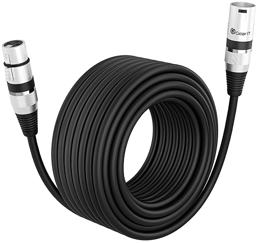 GEARit XLR Male to Female Microphone Cable (50 Feet) 3-Pin Balanced Shielded Mixer, Recording Studio, Podcast - Black, 50ft