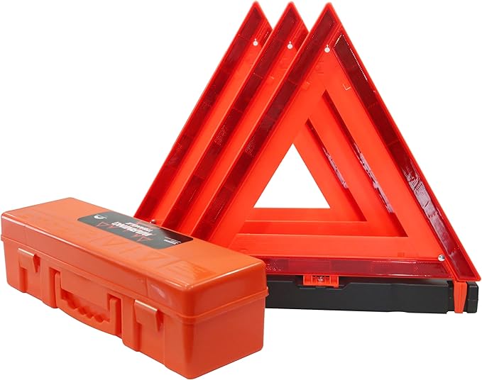 3 Pack Foldable Warning Reflective Triangles with Carrying Case, Heavy Base Roadside Triangles for Vehicles Breakdown, Safty Reflector DOT Approved(Sand Filled)…