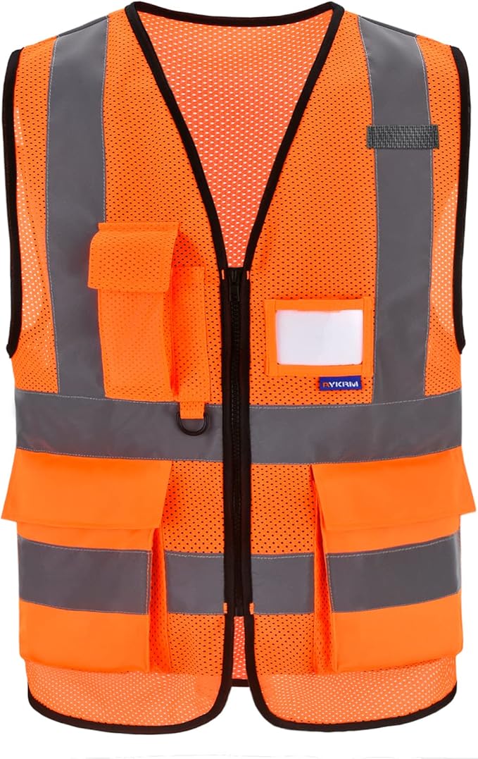A-SAFETY High Visibility Mesh Safety Reflective Vest with Pockets and Zipper,Hi Vis Viz Reflective Safety Vest(Orange Mesh XXXL)