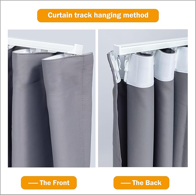 Room Divider Curtains Blackout Ceiling Track Curtain with Hook Wall Mount Sliding Door Curtains Ceiling Mount Extra Wide Curtain Wall Divider for Room Separation (Light Grey, W100 x H120 in)